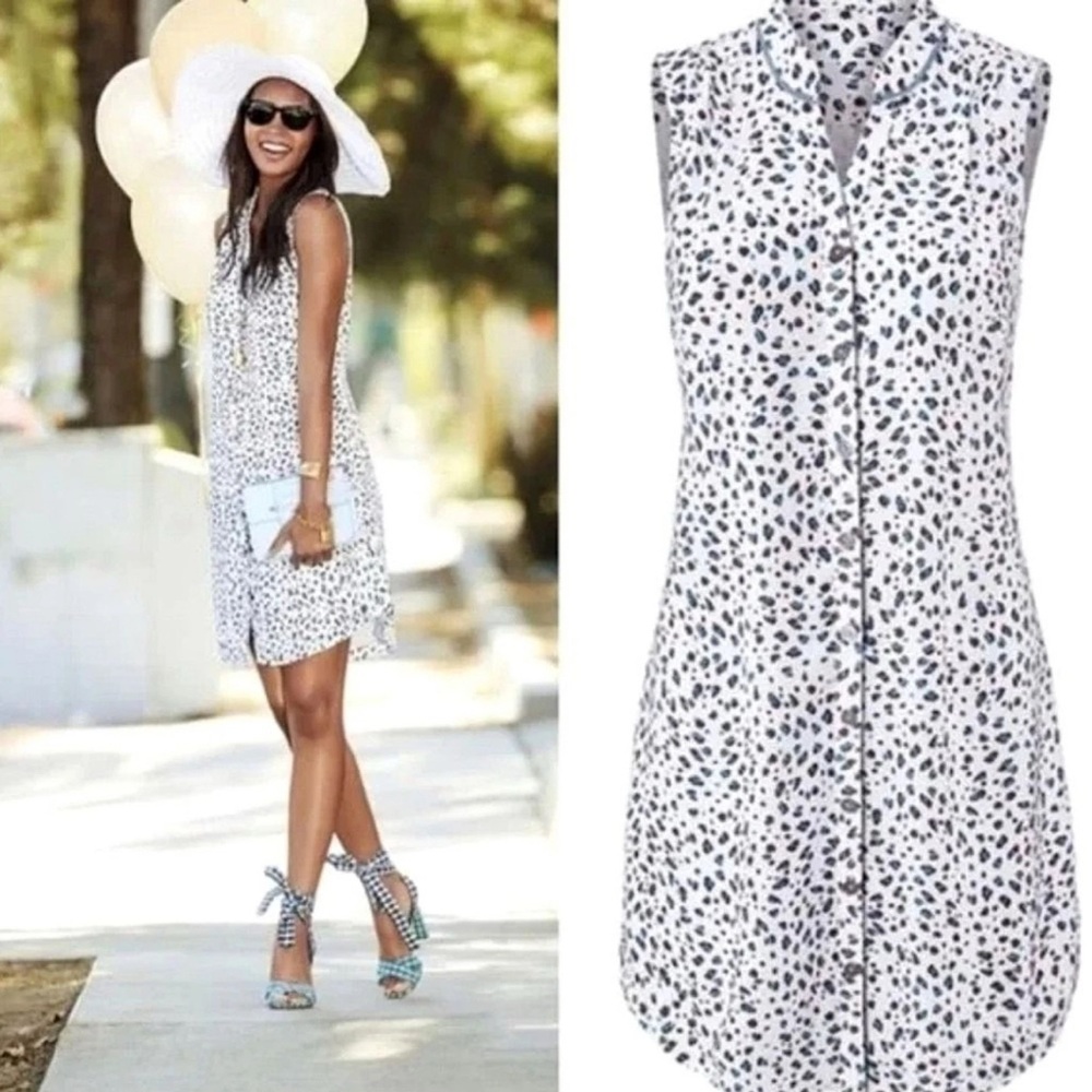 CAbi Women’s Brown, Blue and White Patterned Front Buttons Mini Dress Size S